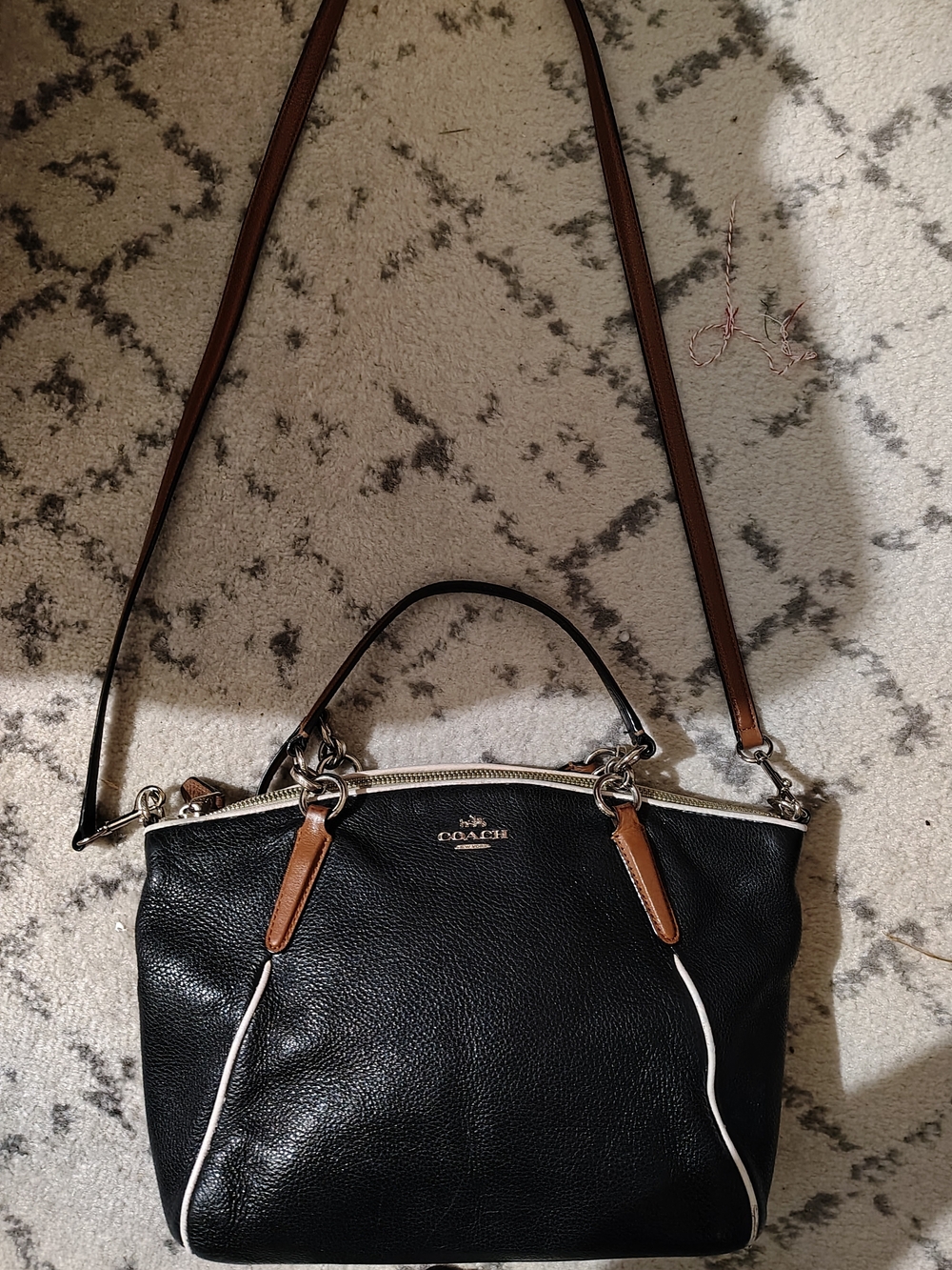 Coach Black Pebbled Leather Satchel with Tan Accents